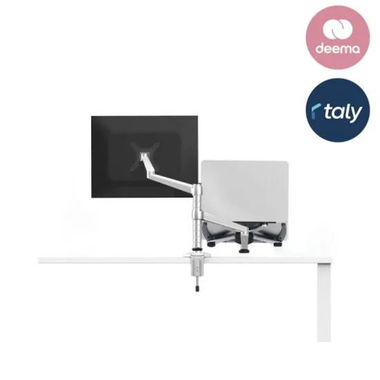 Gamvity 2-in-1 Adjustable Monitor & Laptop Arm Stand (17"&ndash;32" Monitor | 10"&ndash;15.6" Laptop) _ Silver